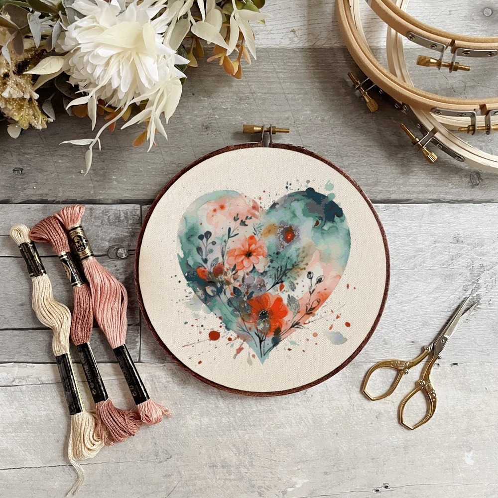 Heart and Wildflower Flowers Counted Cross Stitch‎ Pattern Chart - Picture 4 of 6